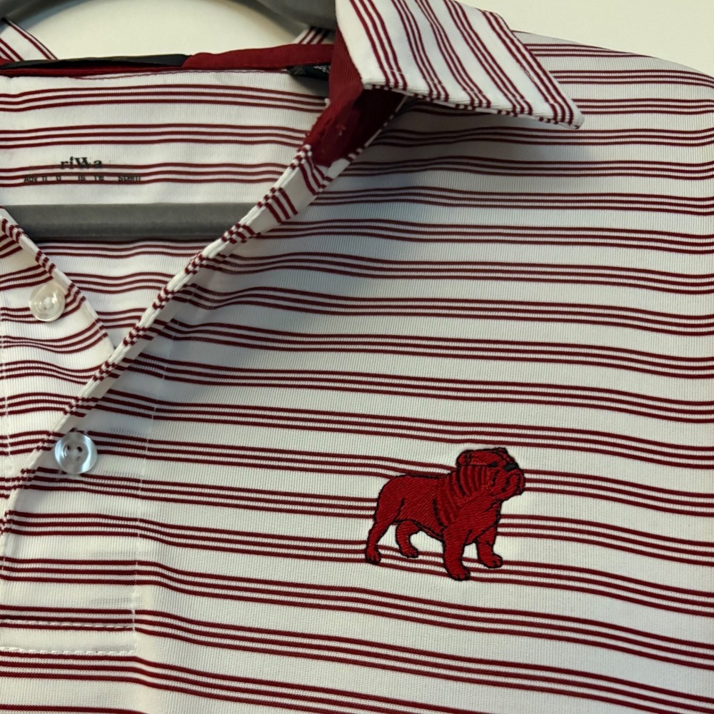 George Sherman Mens XL Polo Shirt Maroon White Striped Bulldog MSU 1580P - Picture 2 of 6